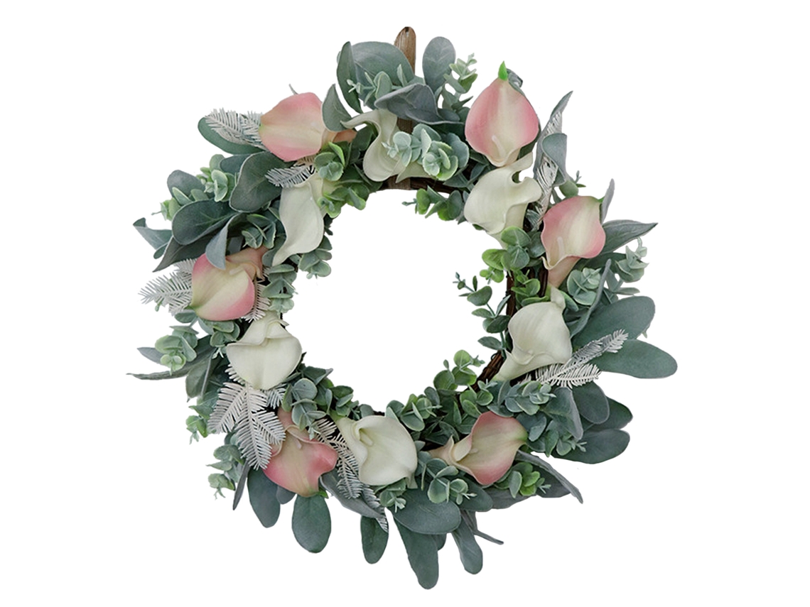 Corona Decorativa De Flores Artificiales De Ratán Para Puerta, Pared, Ventana, Fiesta, Blanca, 40 Cm