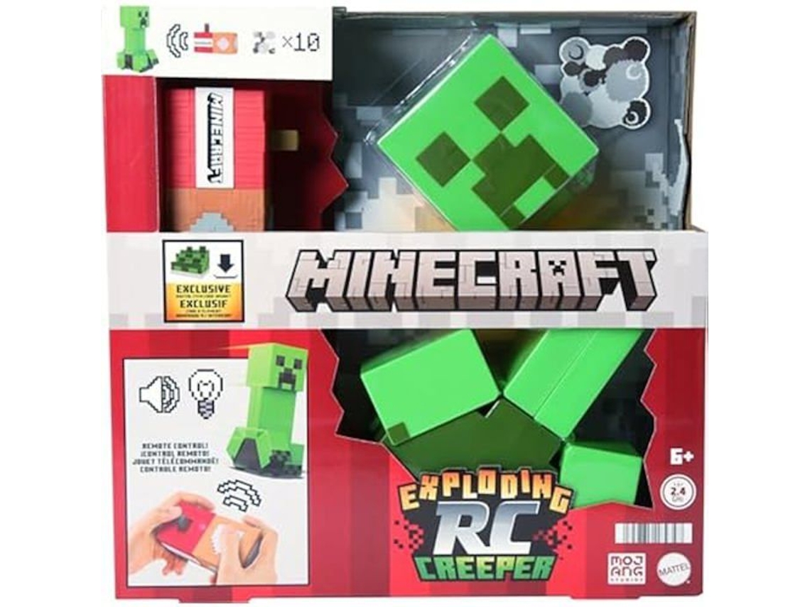 Figura Mattel Minecraft Rc Creeper Explotando Con Efectos Sonoros Y Luminosos, 10 Partículas De Explosión, Movimientos