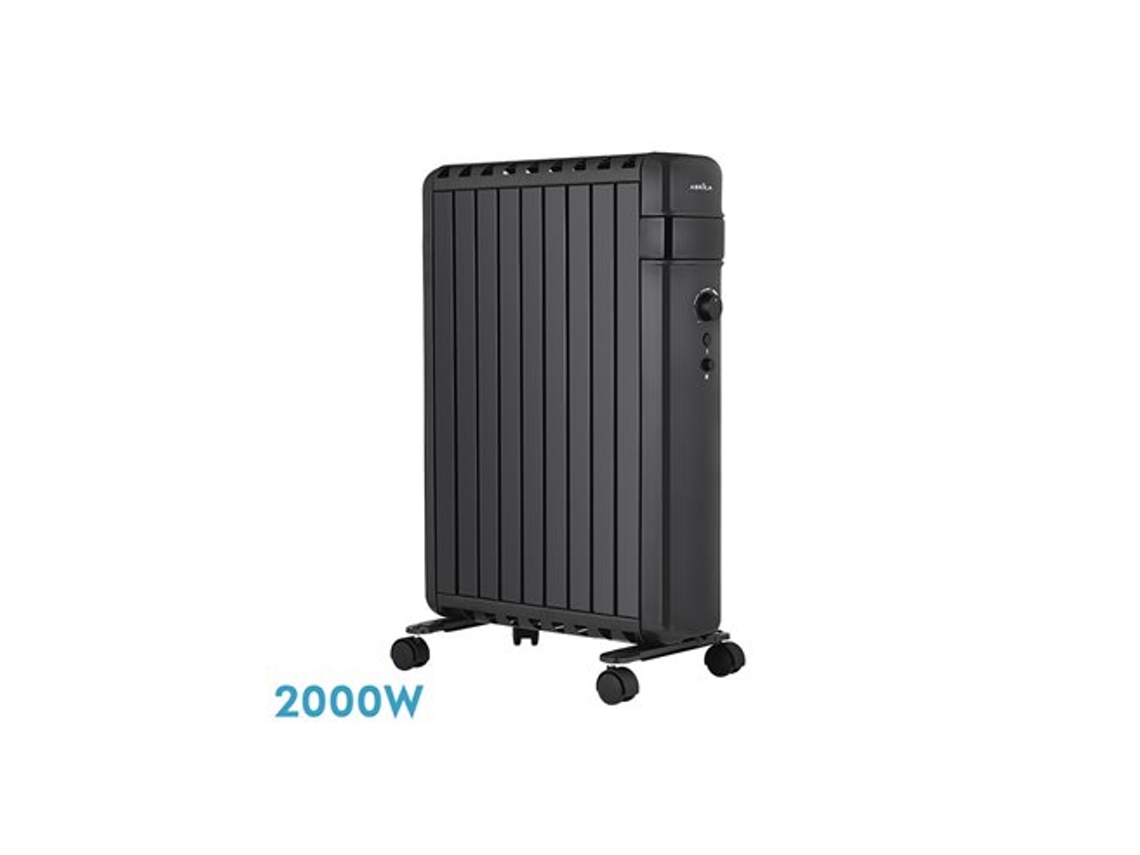 Radiador De Aceite Polonia Negro 2000w 9 Elementos 3 Potencias Antivuelco (63,5x45x24,5cm)
