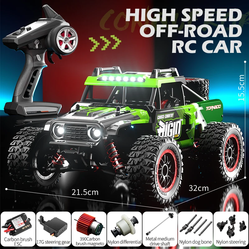 (verde) Coche De Control Remoto De Alta Velocidad 4x4 Thor Todoterreno 2,4 G Sin Escobillas Eléctrico Escalada Faros Led