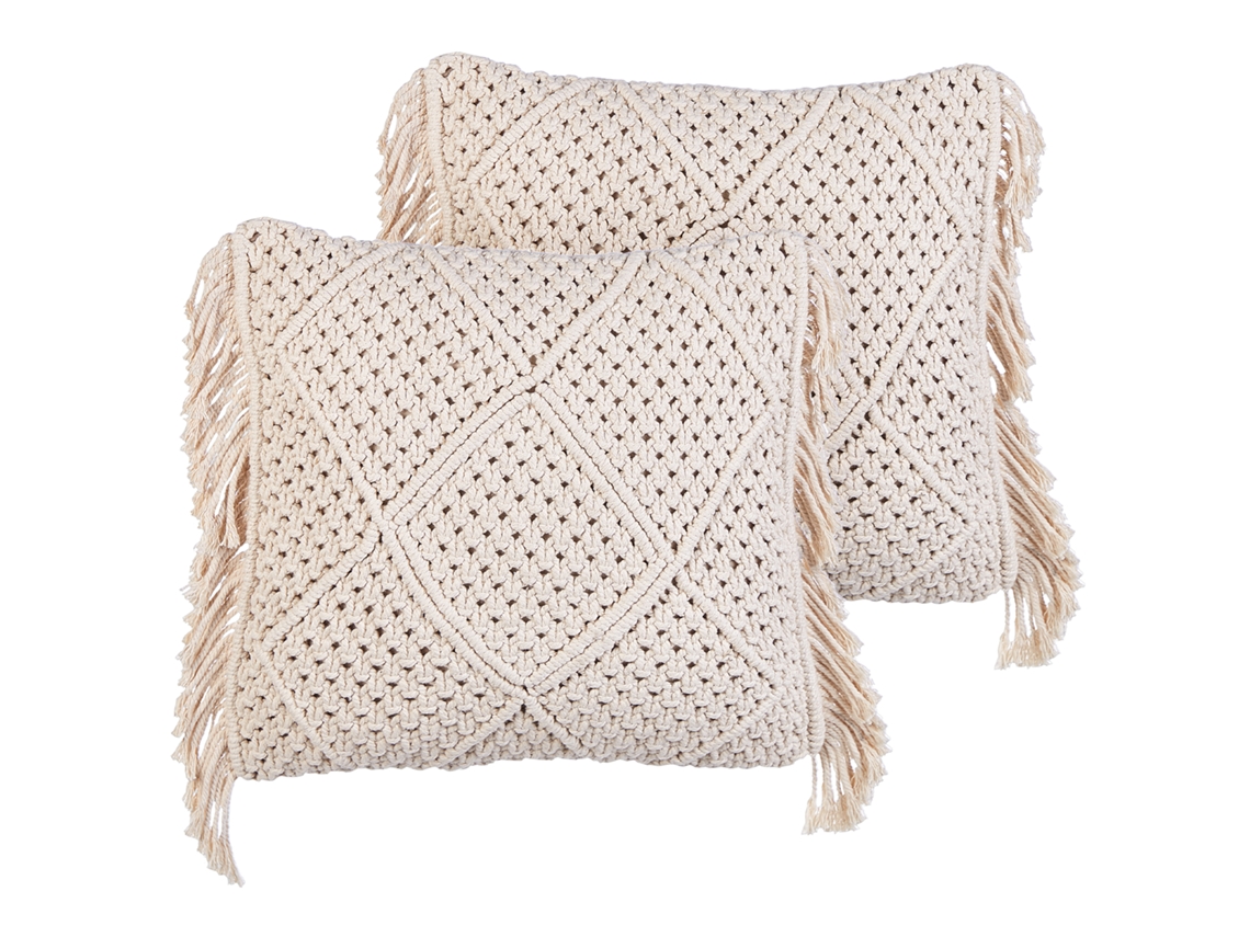 Cojines decorativos con flecos BELIANI Besham de Algodón Beige 45x45x10