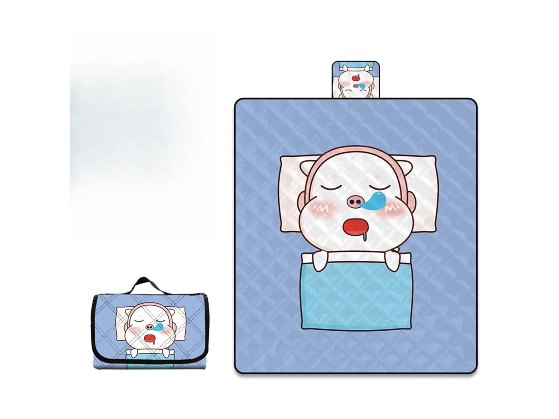 Manta de picnic impermeable con asa, portátil y plegable, estampado de dibujos animados, 150x200cm (Cerdito durmiendo) Czhhmart
