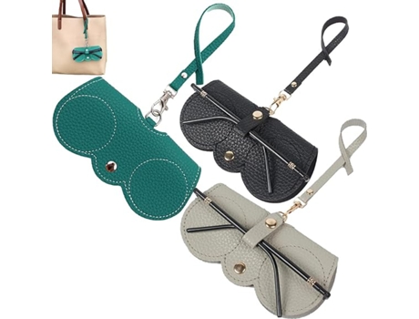 Estuche de cuero portátil para gafas de sol Estuche de cuero suave para gafas de sol Estuche delgado para gafas de sol Verde Negro Gris 3 piezas TR...