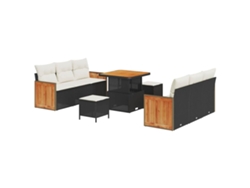 Maison Exclusive - Juego de sofás de jardín de mimbre negro y crema de 11 piezas