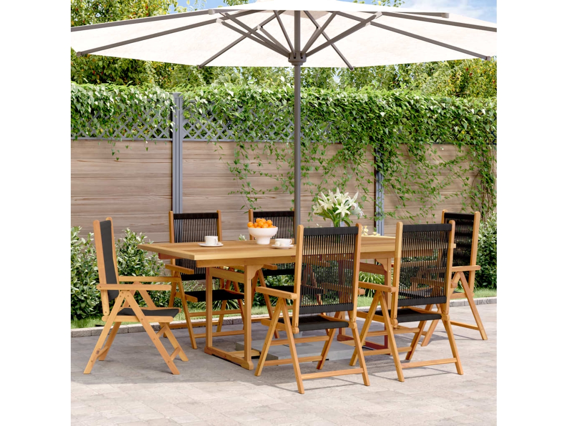 Juego de comedor de jardín de 7 piezas, polipropileno/madera maciza, negro, DKD Home Decor