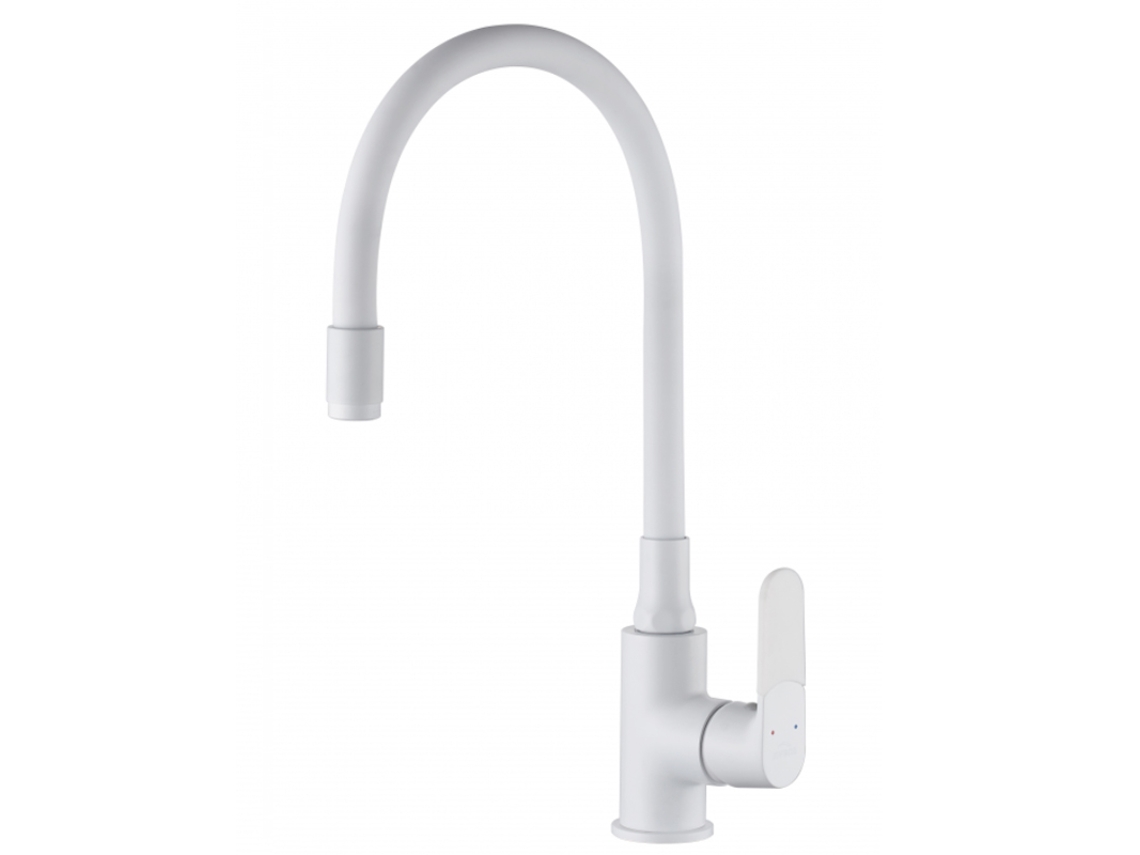 Grifo de Cocina INVENA Mezclador de con Memoria de Forma de Cánula Elástica Blanca de Acero Inoxidable