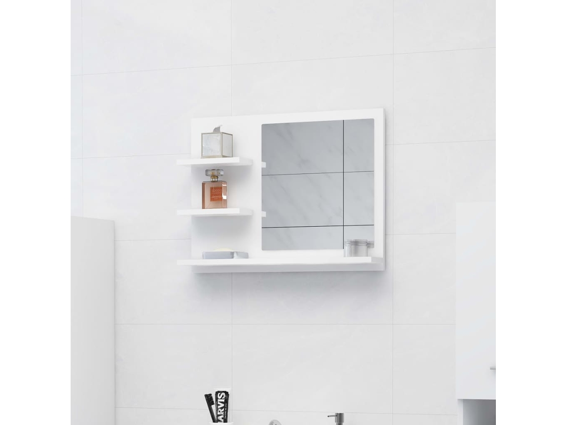 Espejo de Pared para Baño 60 x 10,5 x 45 cm Madera Contrachapada Blanca
