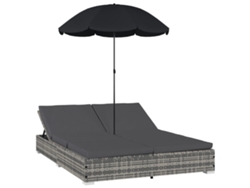 vidaXL Tumbona cama con sombrilla ratán sintético gris