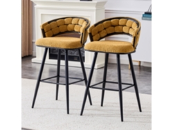 Dos Taburetes De Bar Modernos De Terciopelo Amarillo Con Patas De Hierro Negro.