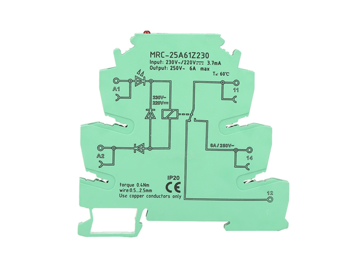 Relé De Interfaz Plc Mrc-25a61z230, Ultradelgado, Entrada De 230 Vca/220 Vcc, Contacto 1 Na, 1 Nc
