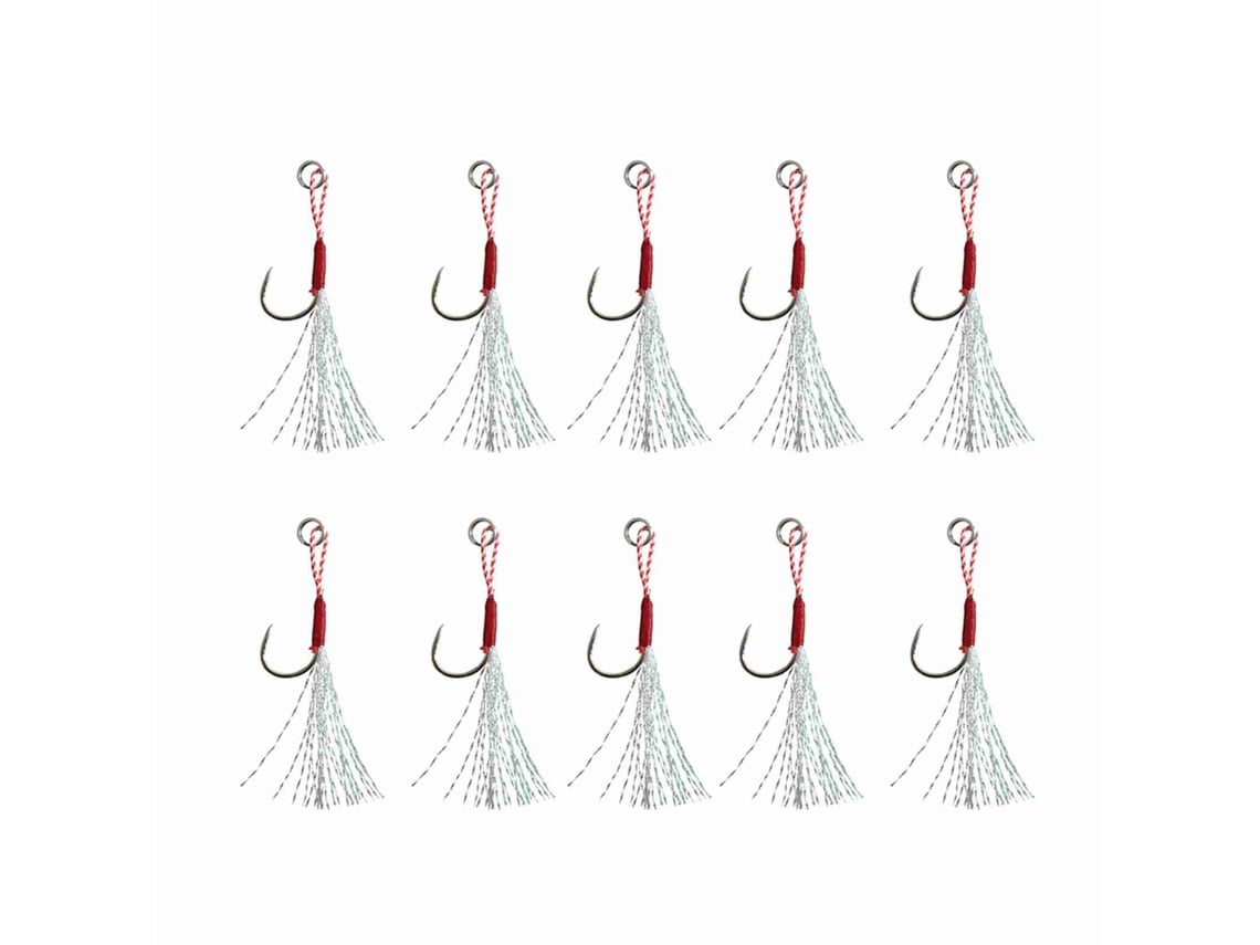 Anzóis De Assistência Para Jigging Lento Com Penas De Fio Aço Carbono Alto 10pcs