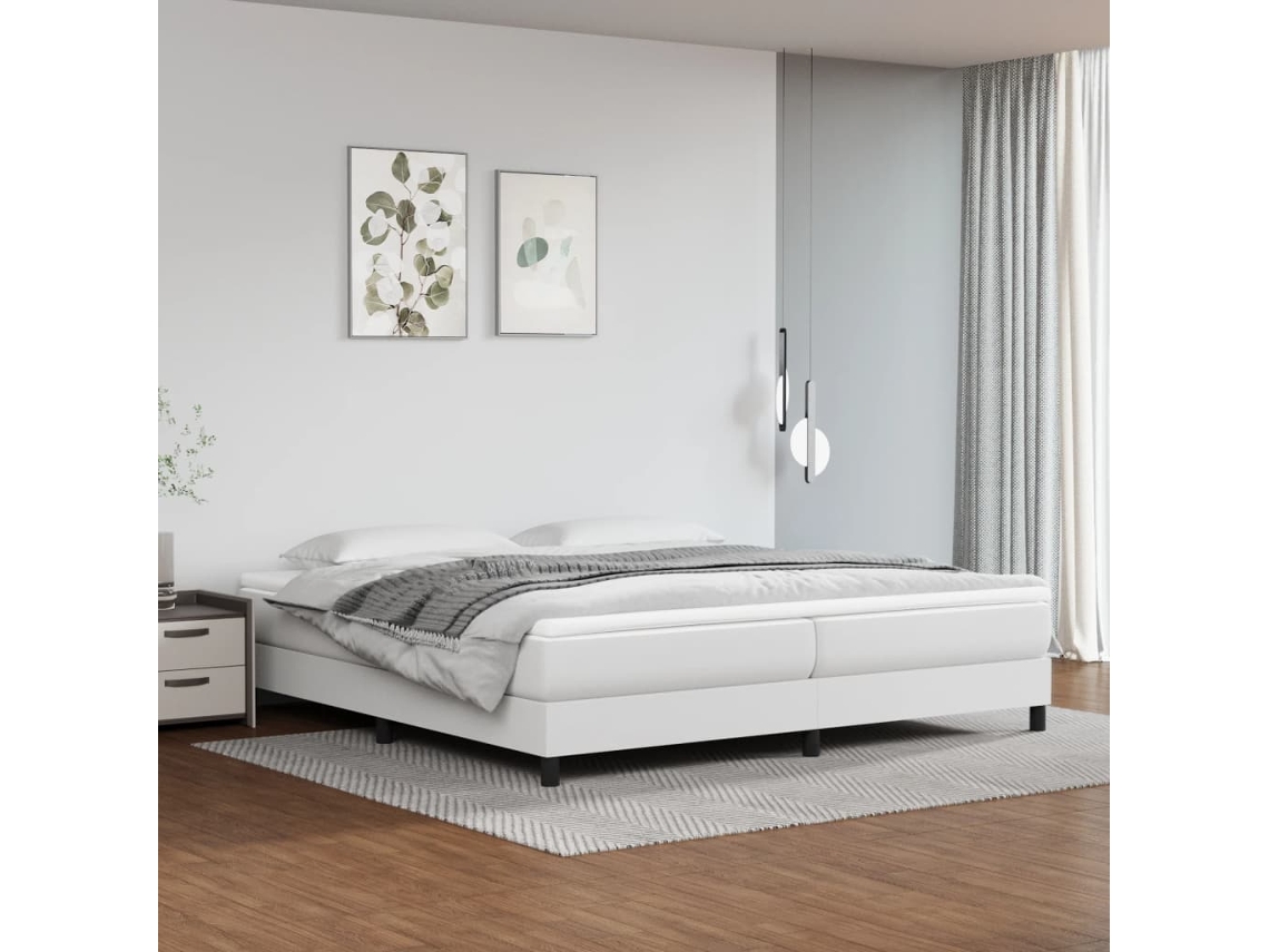 Estructura De Cama Sin Colchón Cuero Sintético Blanco 200x200cm
