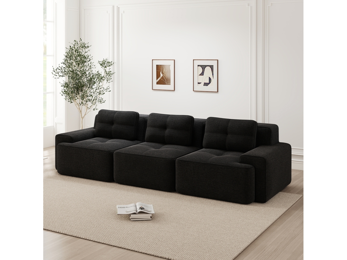 Sofá Modular 3 Plazas - Cloud Cómodo, Modular, Chaise Longue, Tapizado En Corduroy - Negro