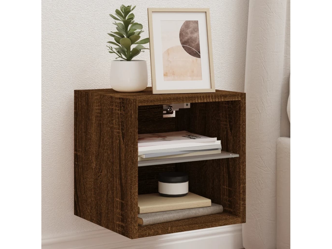 Mueble De Tv | Armario Para Tv | Gabinete De Tv De Pared Con Luces Led Roble Marrón 30x28,5x30 Cm
