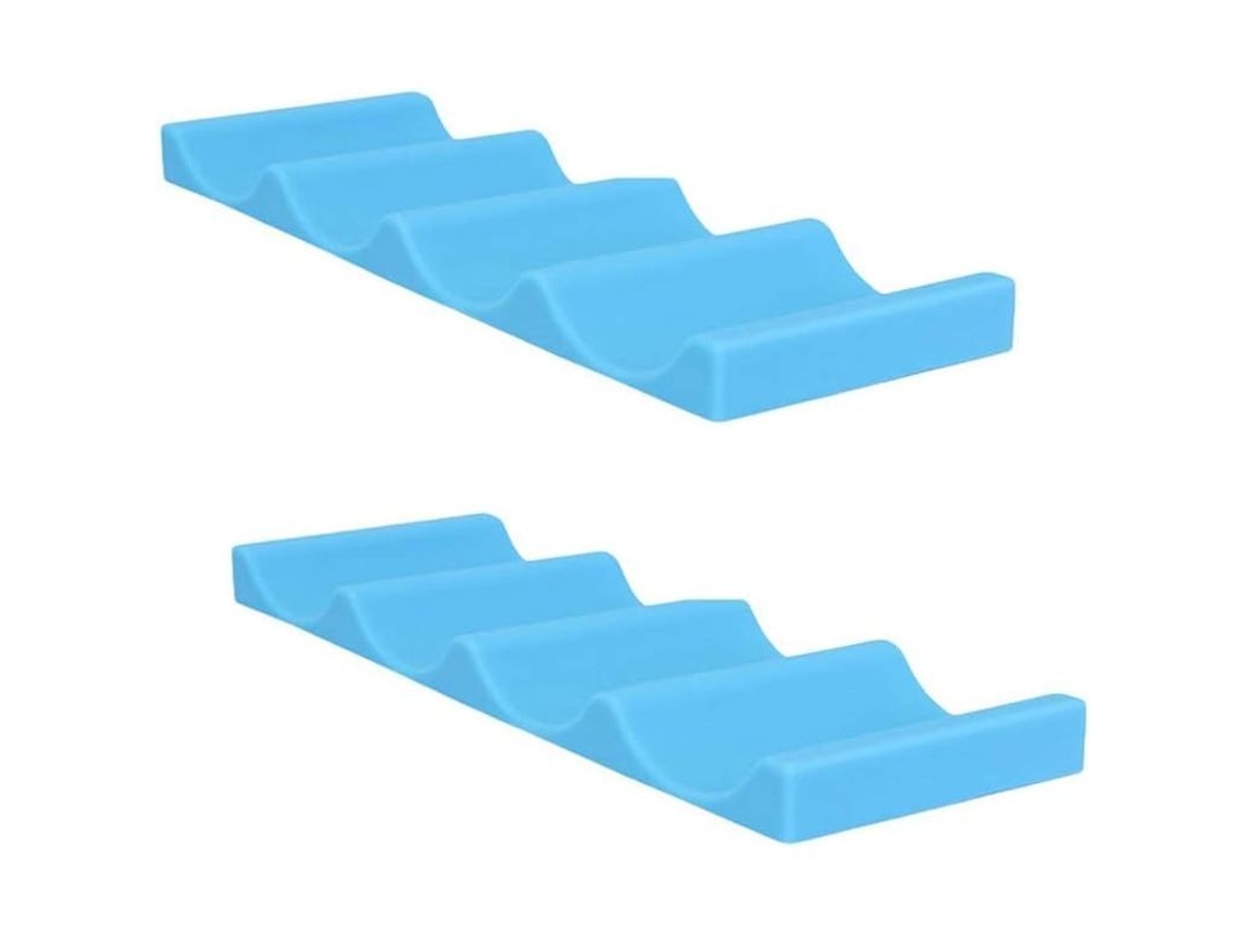 Estantería apilable para botellas y latas, organizador de silicona para refrigerador y armario, azul, 29,7 x 10 x 2,3 cm