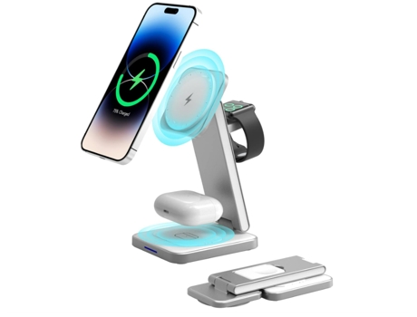 Cargador magnético inalámbrico, estación de carga inalámbrica 3 en 1 plegable, compatible con iPhone 15/14/13/12 Series, iWatch Series/Ultra CHRONU...