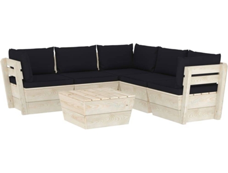 Conjunto 6 Muebles de jardín de palets VIDAXL y cojines madera de abeto