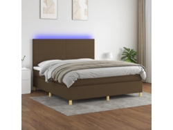 Cama Box Spring Colchón Luces Led Tela Marrón Oscuro 180x200cm