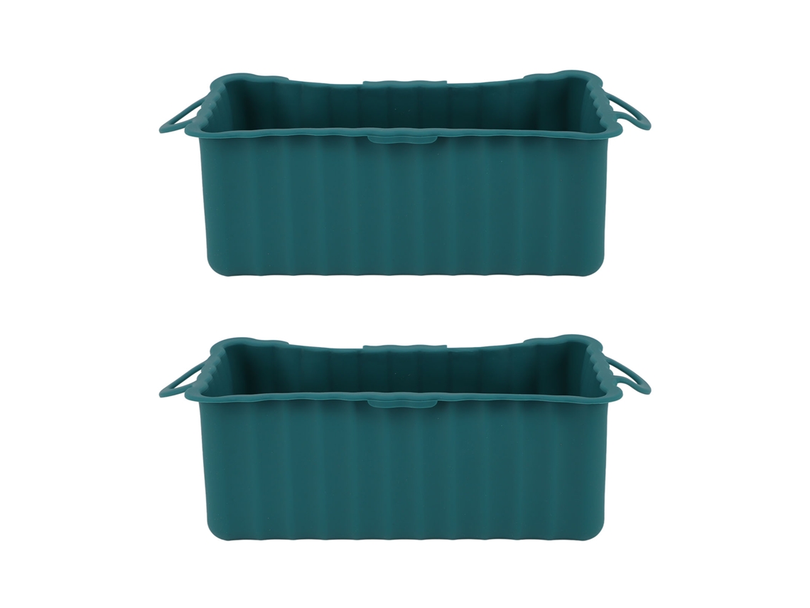 2 recipientes reutilizables de silicona para grasa de barbacoa, color verde oscuro.