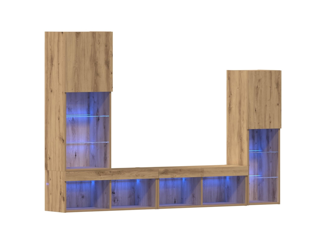 Juego de 4 muebles de TV en roble artesanal procesado