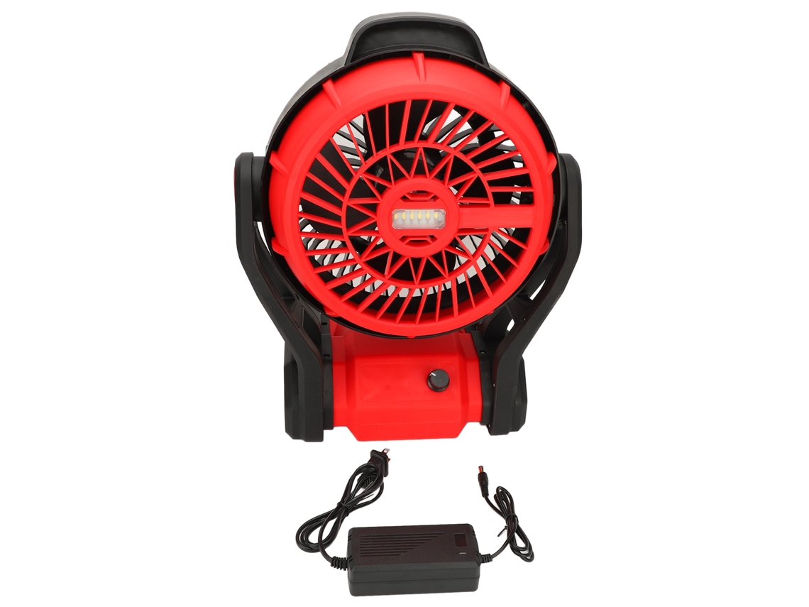Ventilador recargable para obras con luz LED ajustable de 270°