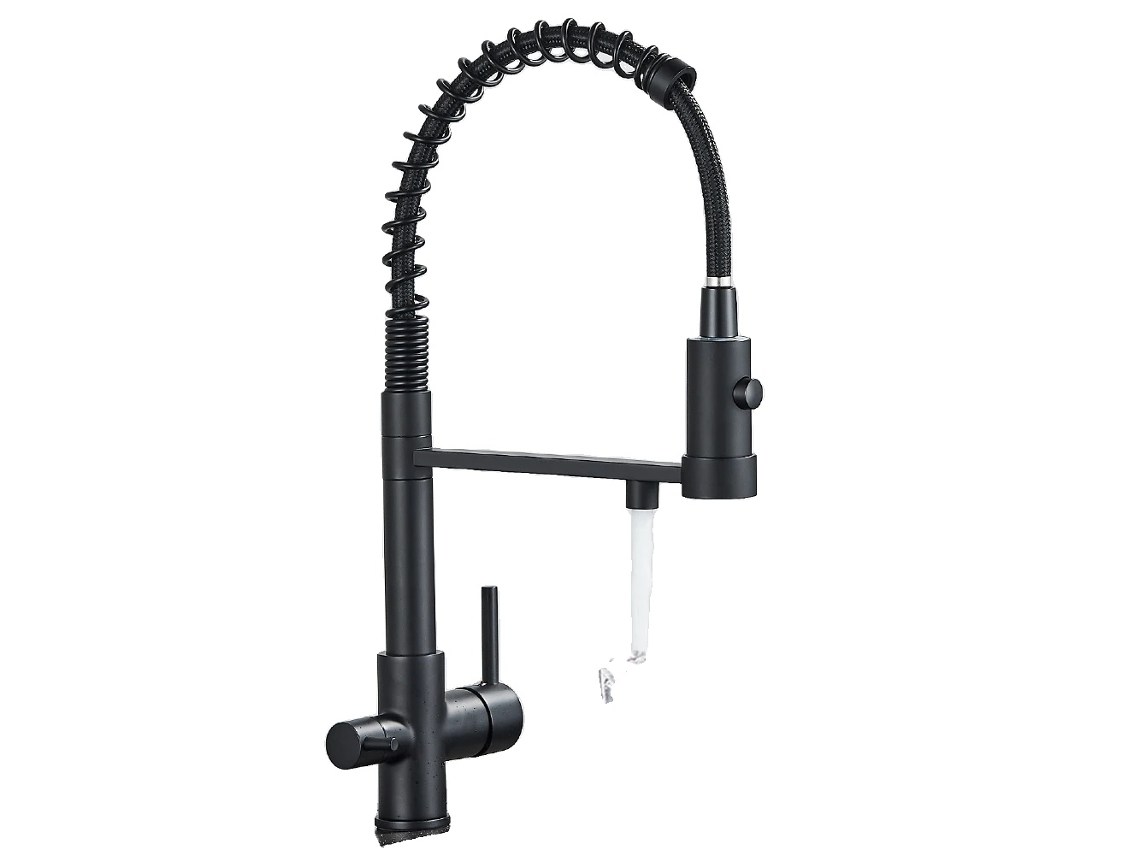 Grifo de cocina con rociador retráctil y rotación de 360 grados, negro mate OEM