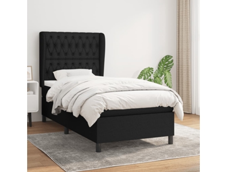 vidaXL Cama con somier y colchón 90x200 cm tela negro