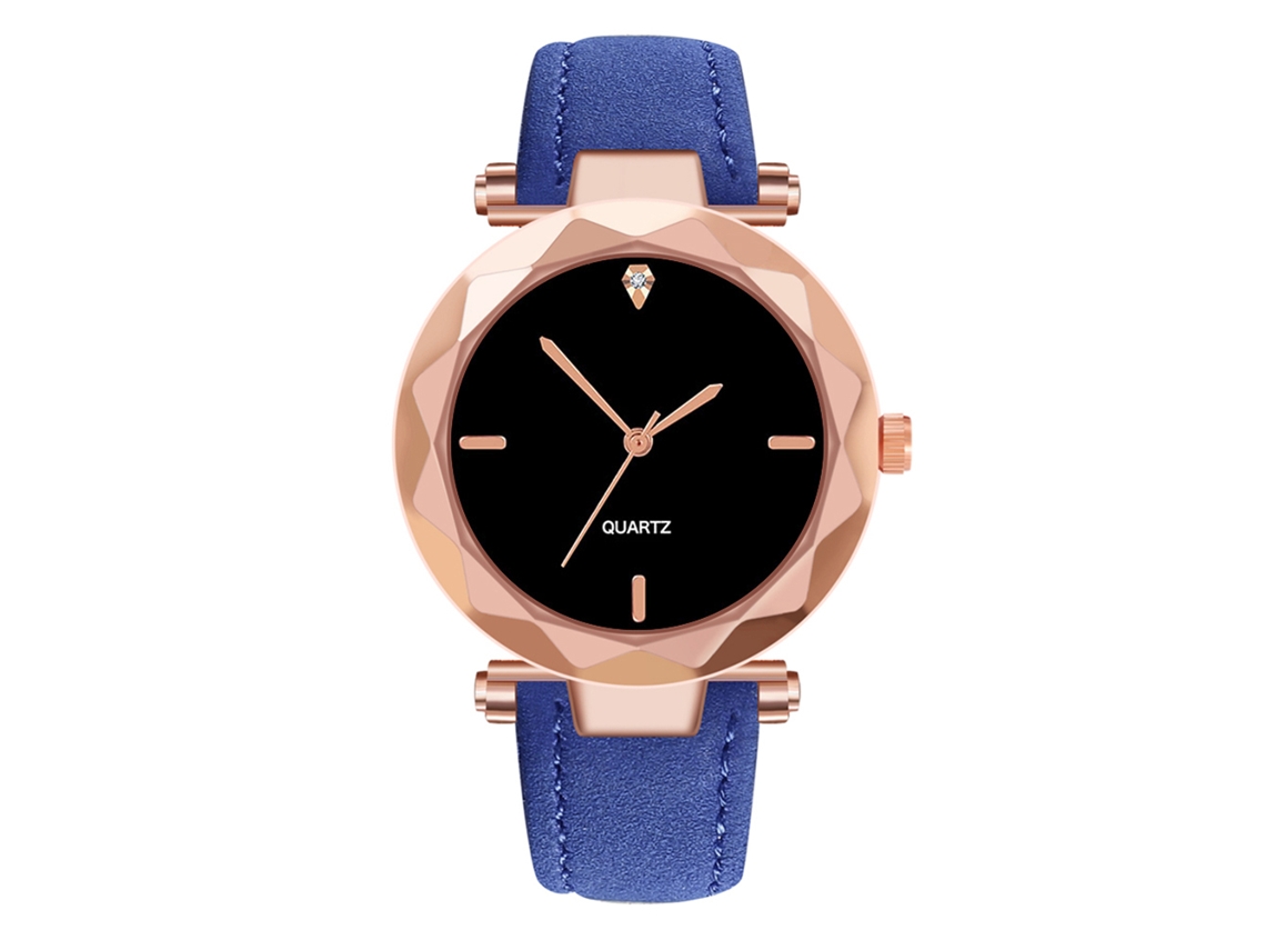 Reloj De Pulsera Para Mujer, Estilo Estudiante, Con Pedrería, Correa De Piel Sintética Y Movimiento De Cuarzo Azul Marino.