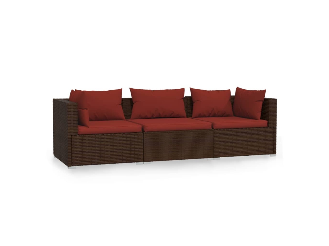 Sofá de 3 plazas VIDAXL Marrón Poli Ratán (70x70x60.5 cm)