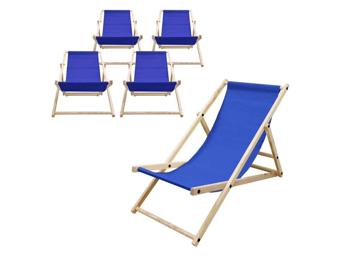 5x Silla De Playa Ecd Germany Azul Oscuro Madera Pino Tejido Oxford Impermeable Hasta120kg