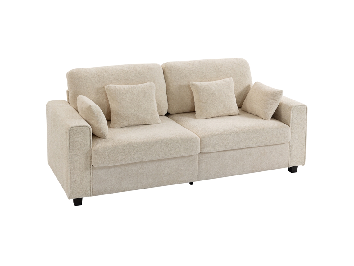 Sofá 3 Plazas, Terciopelo, Asiento Profundo, 4 Cojines, 211.5x85x90cm