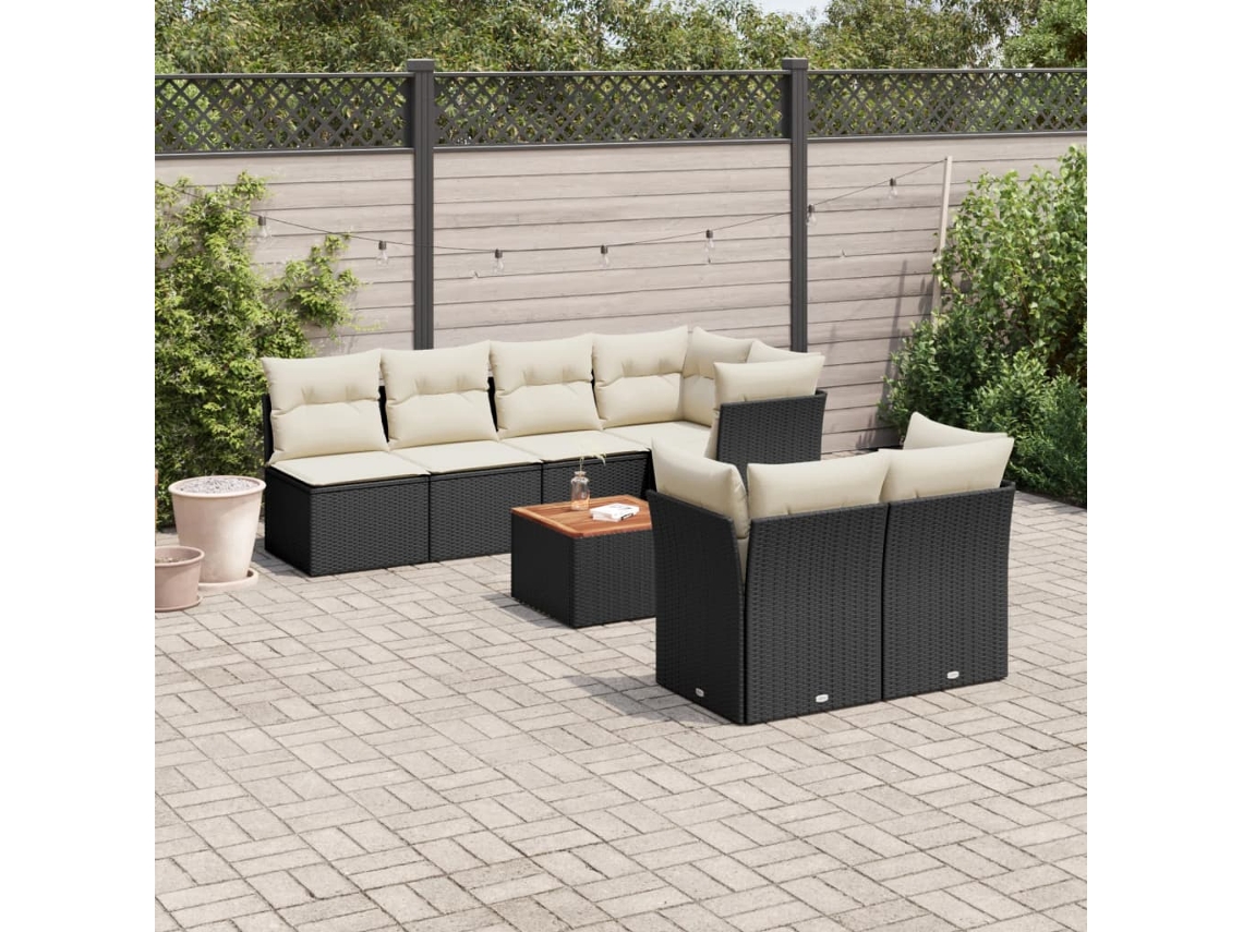 Conjunto de sofá de jardín de 8 piezas con cojines en mimbre sintético negro de DKD Home Decor