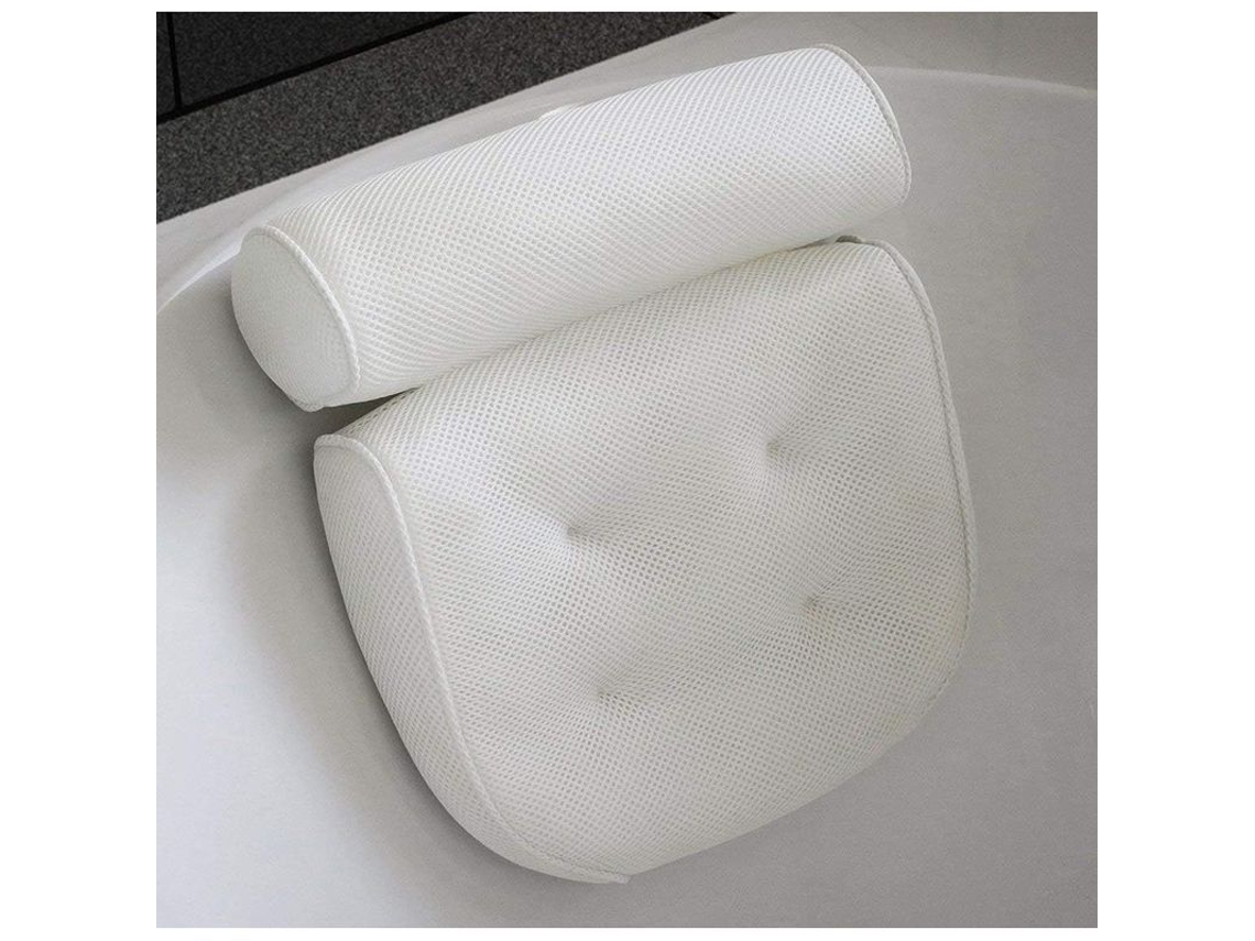 2026-almohada De Baño De Espuma Impermeable Con Ventosas Cabezal Ergonómico Antideslizante Spa Blanco 37x34x9cm