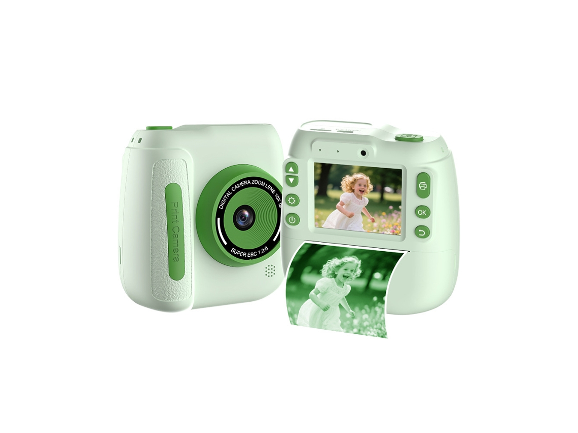 Cámara digital Polaroid con estampado de abanico para niños, cámara verde dual