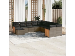 Conjunto de sofá de jardín de 11 piezas con cojines, ratán gris, DKD Home Decor