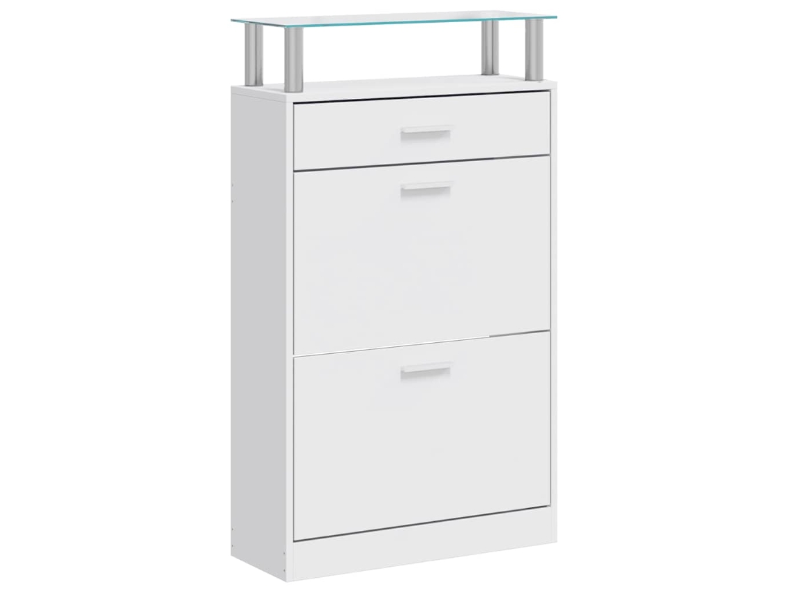 Maison Exclusive - Zapatero Con Cajón Y Estante Superior De Vidrio Blanco