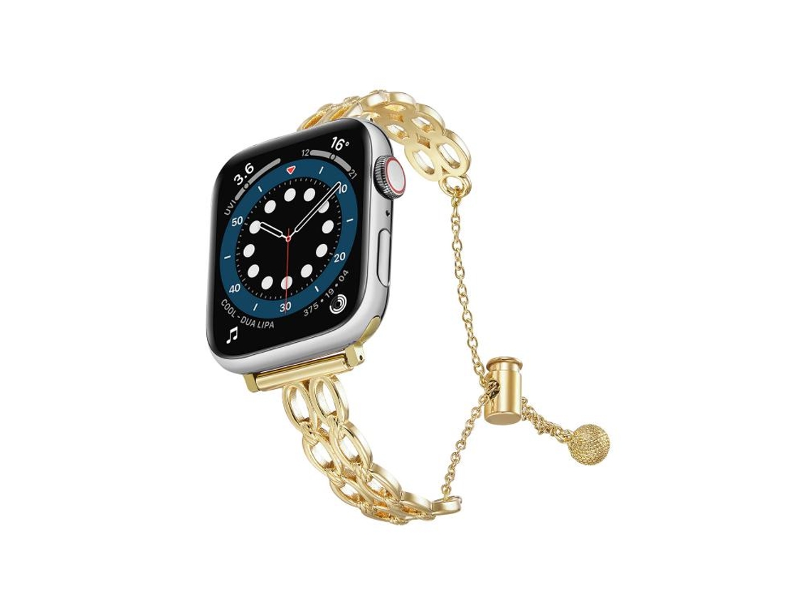 Bracelete Para Apple Watch 46/49/45/44mm - Liga De Zinco Com Corrente Dupla Dourada