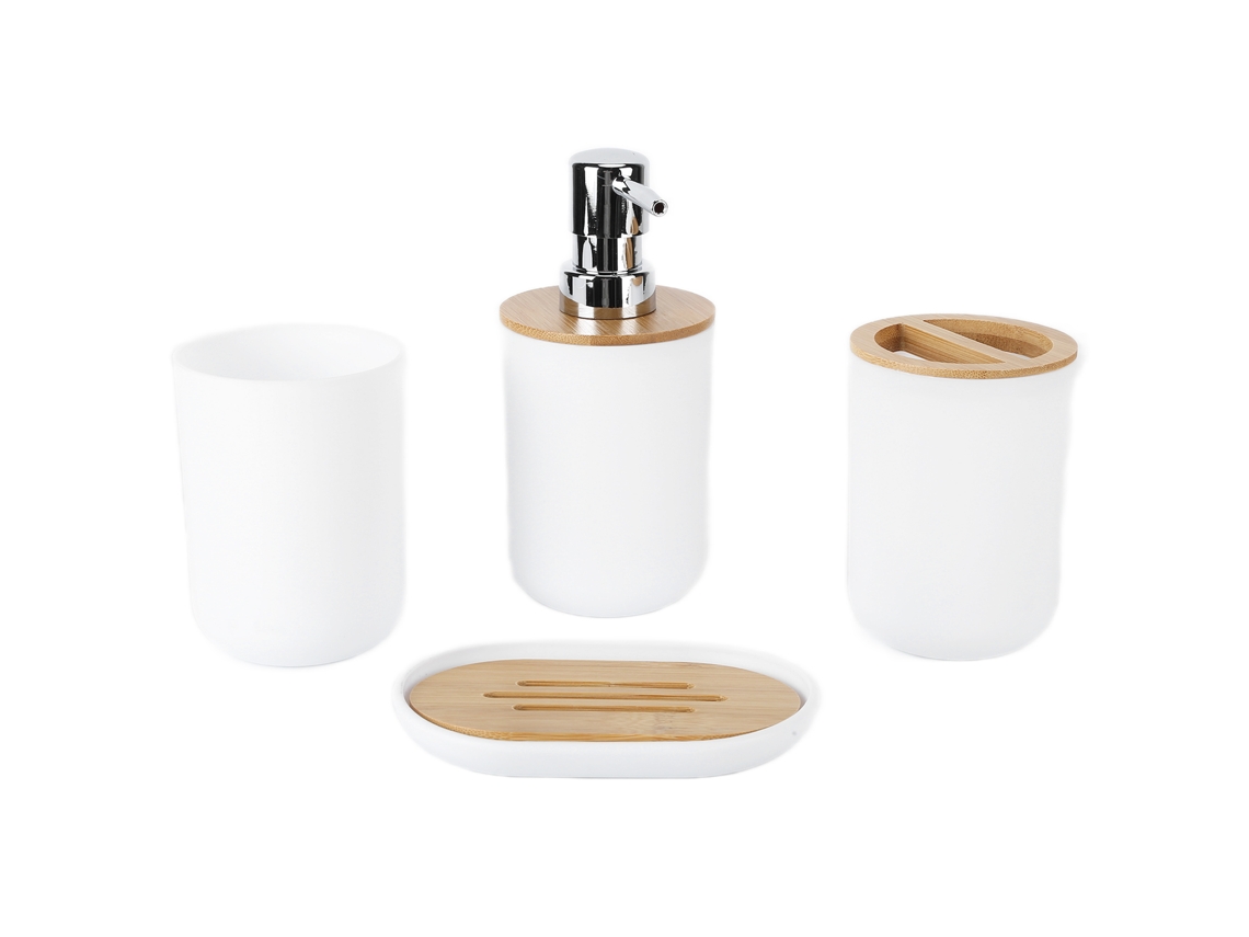 Juego de baño de 4 piezas, resistente al agua, de bambú, con vaso para cepillo de dientes, regalo para el hogar y el hotel.