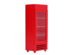 Refrigerador vertical en miniatura para casas de muñecas con congelador y dispensador.
