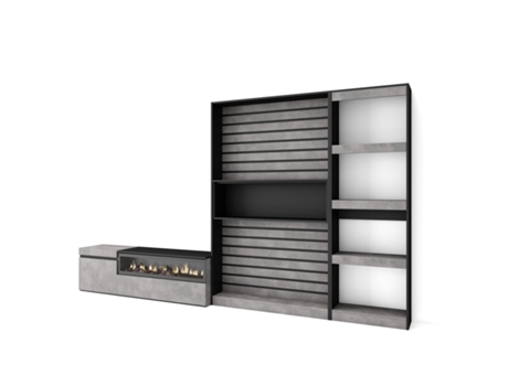 Muebles de Salón para TV 320x186x35cm Chimenea eléctrica Cemento