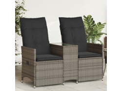 Sofá de jardín reclinable de 2 plazas con mesa DKD Home Decor, mimbre gris