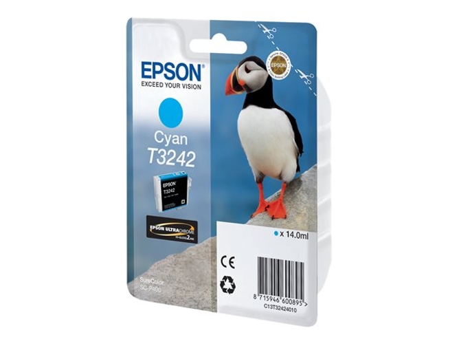 Cartucho de tinta original EPSON, T3242, Puffin 14 ml , Cian, C13T32424010