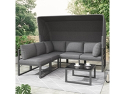 Juego De Jardín 4 Piezas Con Almacenamiento, Acero Galvanizado, Sofá 3 Plazas + 2 Sillones + Mesa Auxiliar, Incluye Cojines, Patas Ajustables, Gris