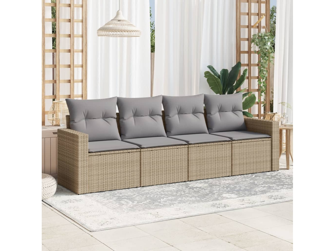 Conjunto de sofá de jardín de 4 piezas con cojines de mimbre beige DKD Home Decor