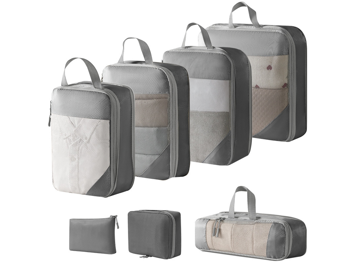Conjunto De Bolsas Organizadoras Para Malas, Com Bolsa Digital E Nécessaire, Pacote Com 7 Chrui (cinza)
