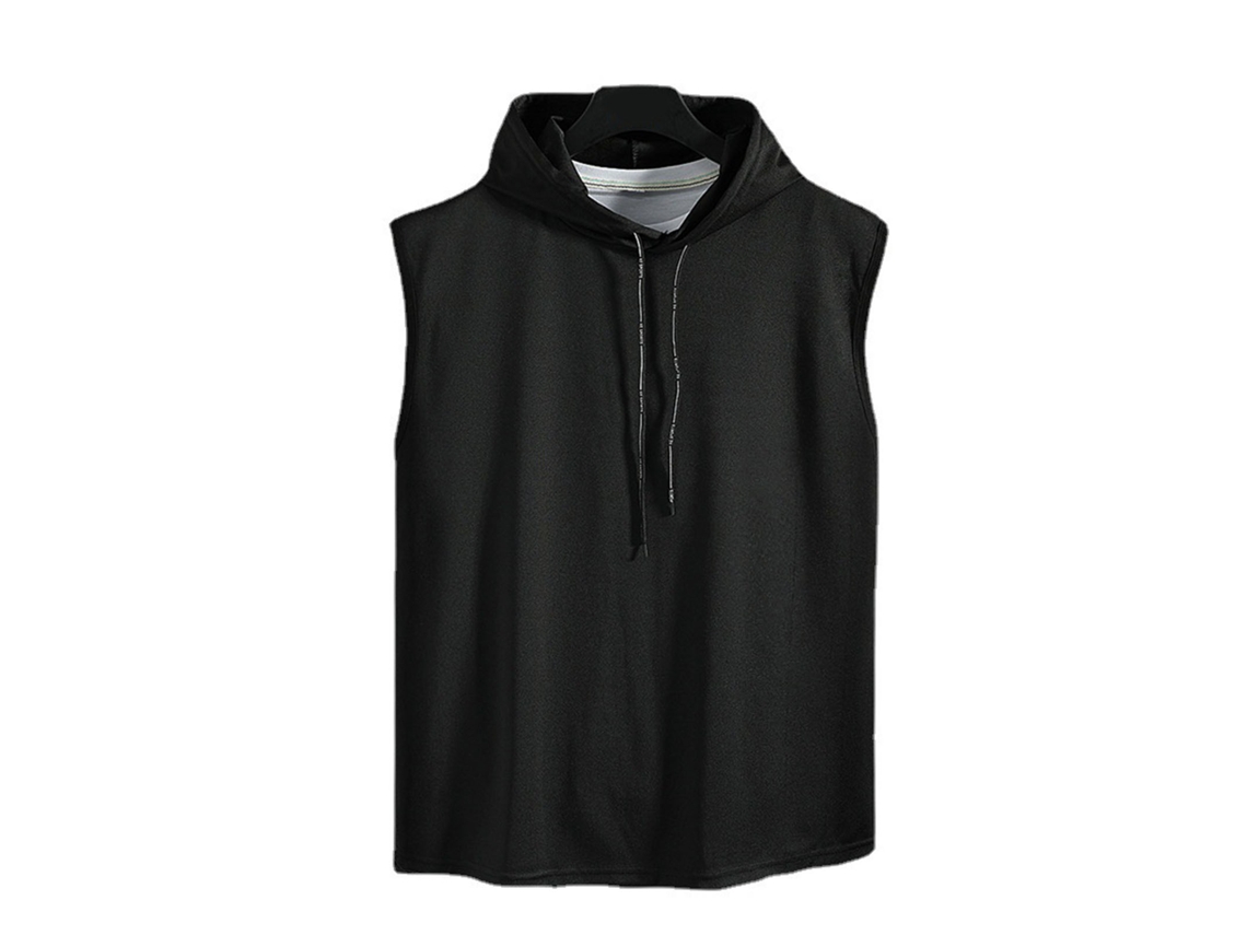 Chaleco Sin Mangas Con Capucha Para Hombre, Cuello Elástico, Tejido De Poliéster, Negro, Talla L, Para Gimnasio Y Entrenamiento