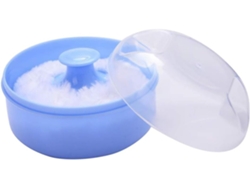 Caja de polvos corporales para después del baño, contenedor vacío de polvos y esponjas, estuche de cosméticos para el hogar y viajes (azul)