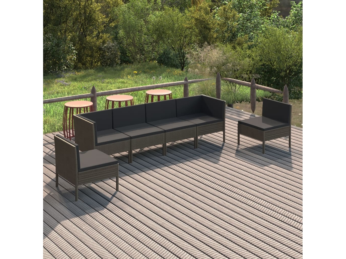 Conjunto de jardín de 6 piezas con cojines de mimbre gris de DKD Home Decor