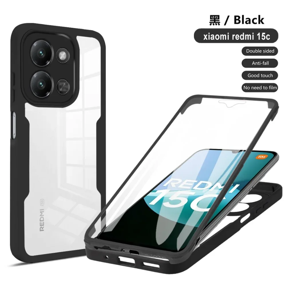 Negro redmi 15c 5g (173 Mm) funda Protectora Antigolpes De Cuerpo Completo 360° Para Xiaomi Redmi 15c