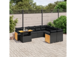 Conjunto de sofá de jardín de 10 piezas con cojines en mimbre sintético negro de DKD Home Decor